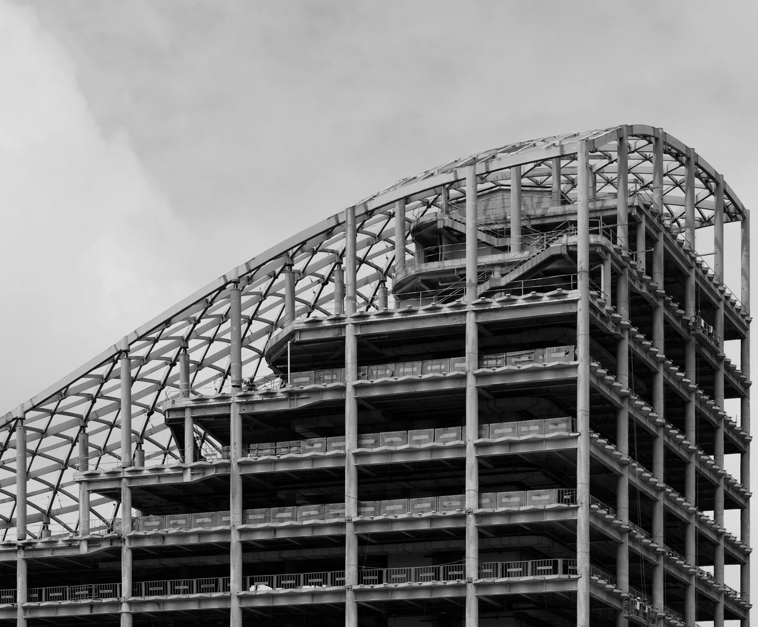 Concrete and steel frame of a large commercial building under construction