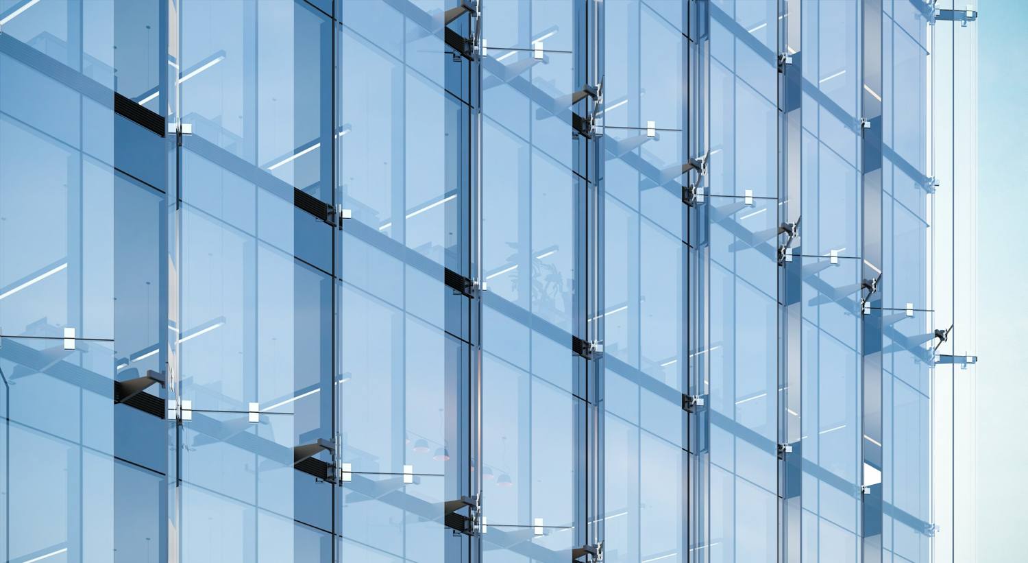 Close-up of a glass and aluminum curtain wall on an office building