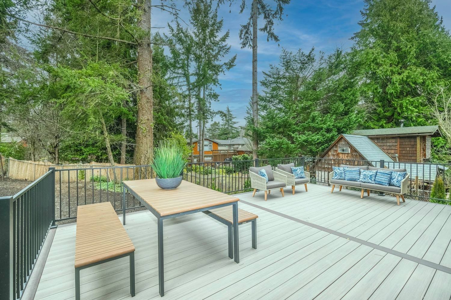 Composite deck built onto the back of a house